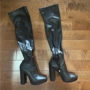 Aldo Shiny Black Over the Knee Boots